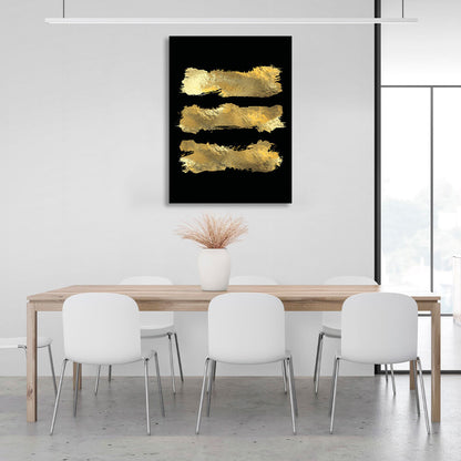 Three gold lines on a black background Canvas Wall Art Print