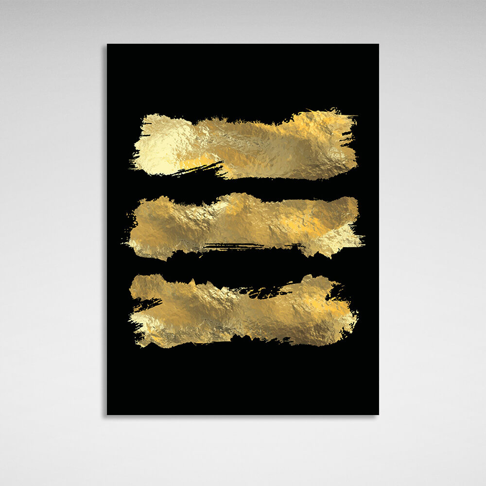 Three gold lines on a black background Canvas Wall Art Print