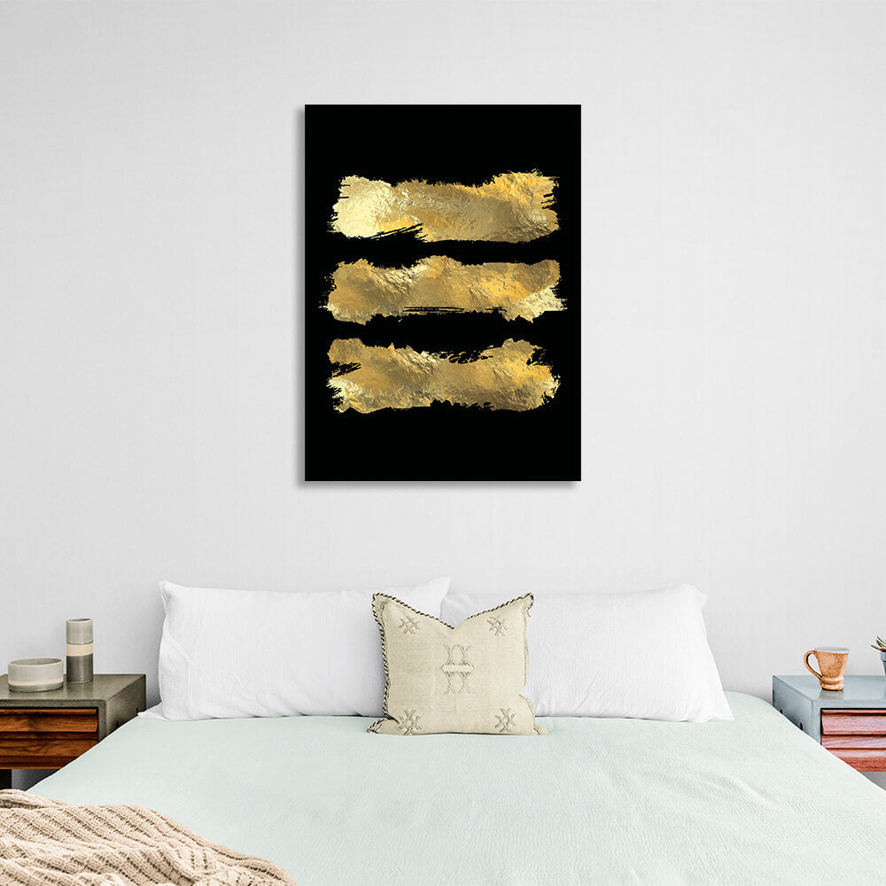 Three gold lines on a black background Canvas Wall Art Print