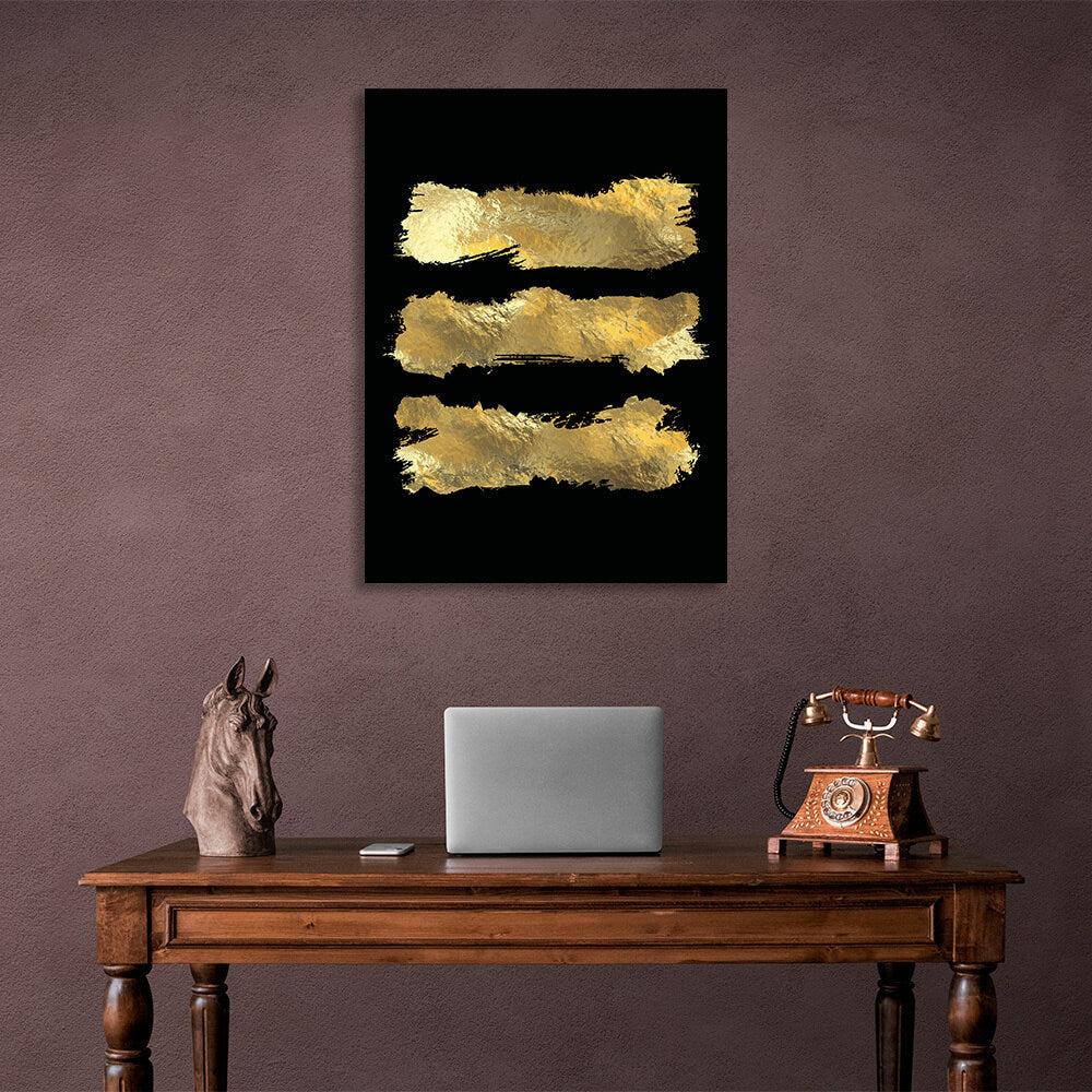 Three gold lines on a black background Canvas Wall Art Print