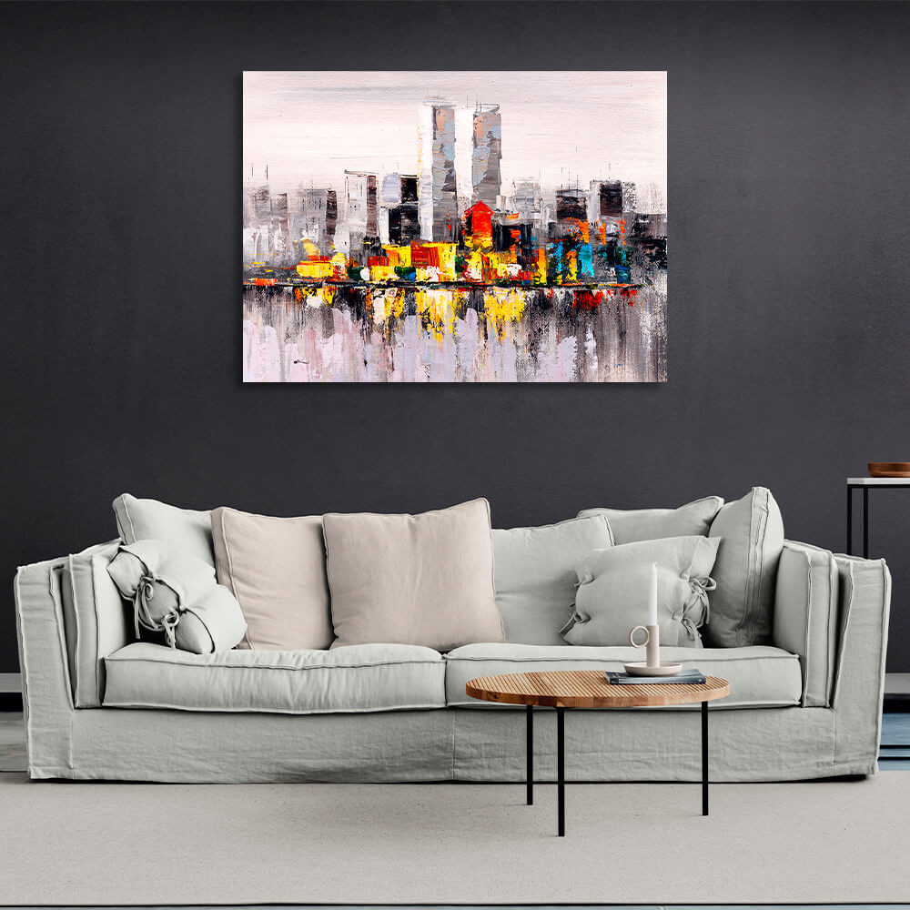 Abstraction imitation drawing of a big city Canvas Wall Art Print