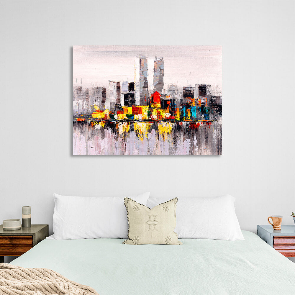 Abstraction imitation drawing of a big city Canvas Wall Art Print