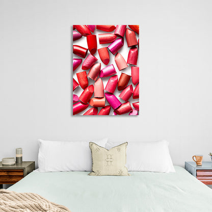 Rods of different lipstick colors on a white background Canvas Wall Art Print