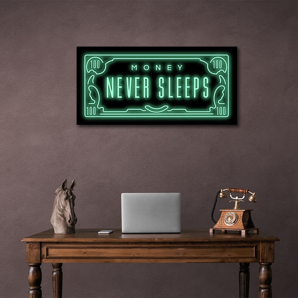 Dollar Money never sleeps Inspirational Canvas Wall Art Print