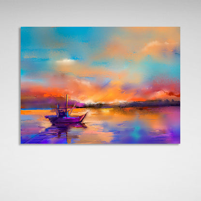 Boat in the water imitation pattern in bright colors Canvas Wall Art Print