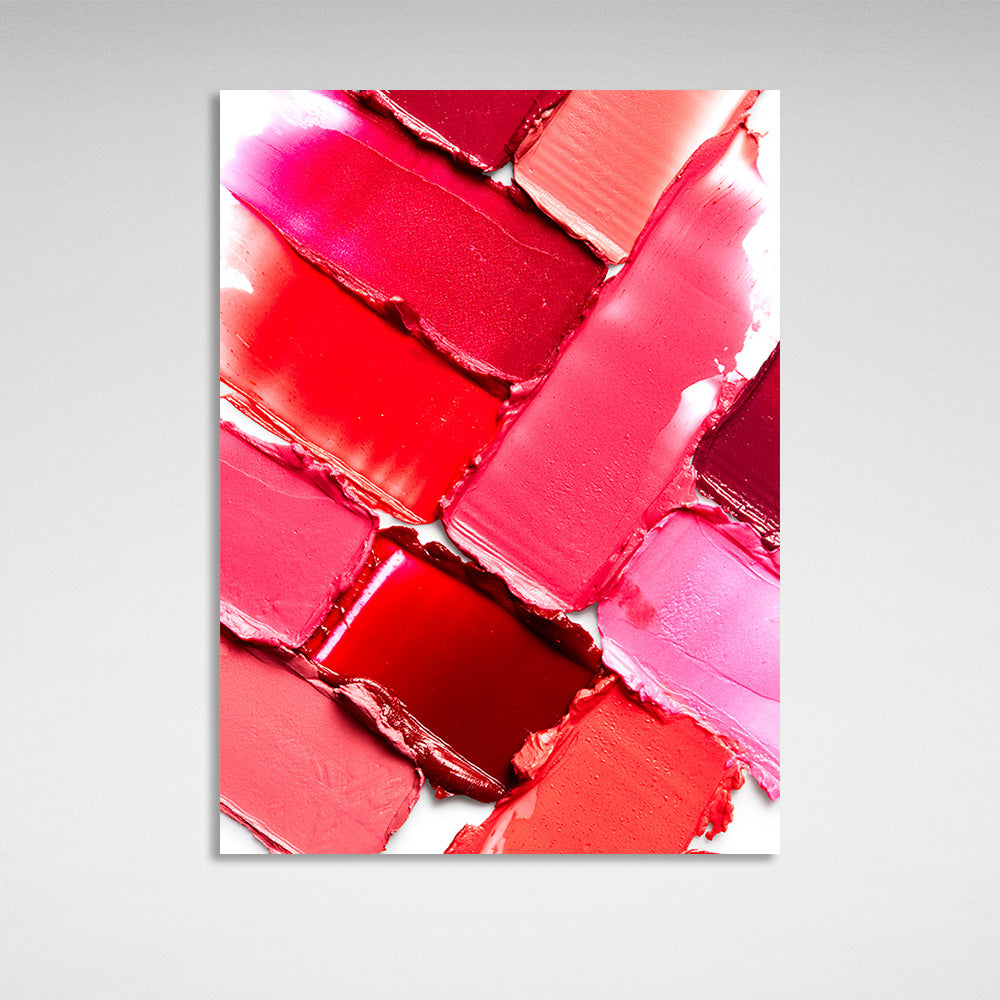 Swatches of bright lipsticks on a white background Canvas Wall Art Print