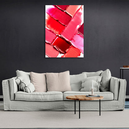 Swatches of bright lipsticks on a white background Canvas Wall Art Print