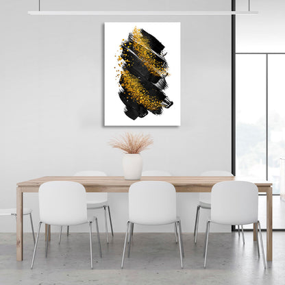 Black and gold strokes on a white background Abstraction Canvas Wall Art Print