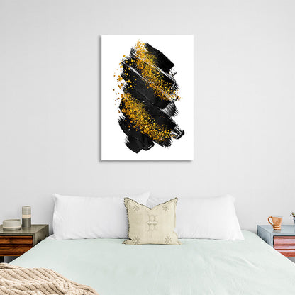 Black and gold strokes on a white background Abstraction Canvas Wall Art Print