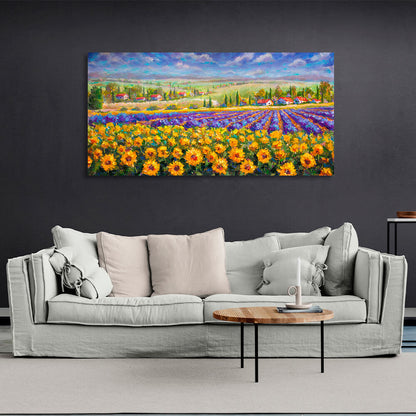 Landscape of flowers and houses Canvas Wall Art Print