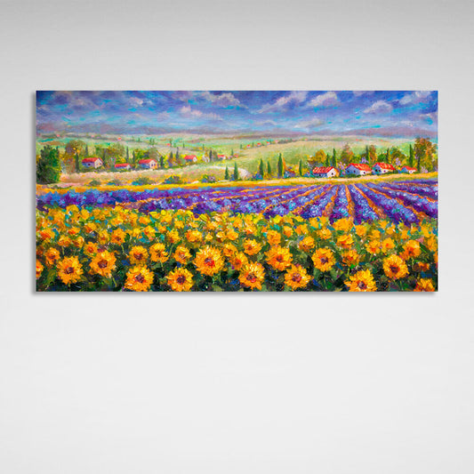 Landscape of flowers and houses Canvas Wall Art Print