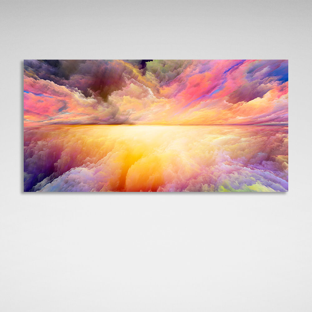 Abstraction around bright yellow glow bright clouds Abstraction Canvas Wall Art Print