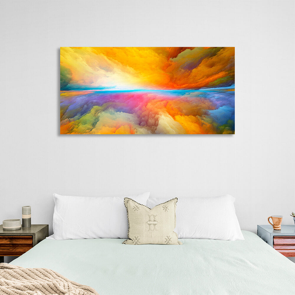 Cloudy horizontal abstract in multicolored colors Abstraction Canvas Wall Art Print