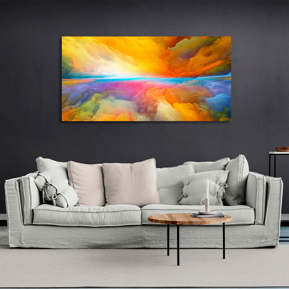 Cloudy horizontal abstract in multicolored colors Abstraction Canvas Wall Art Print