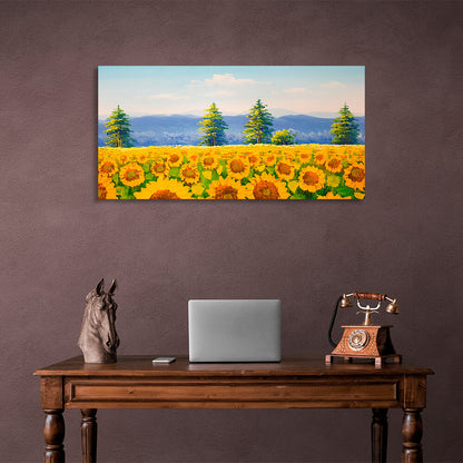 Field of sunflowers imitation brush painting Canvas Wall Art Print