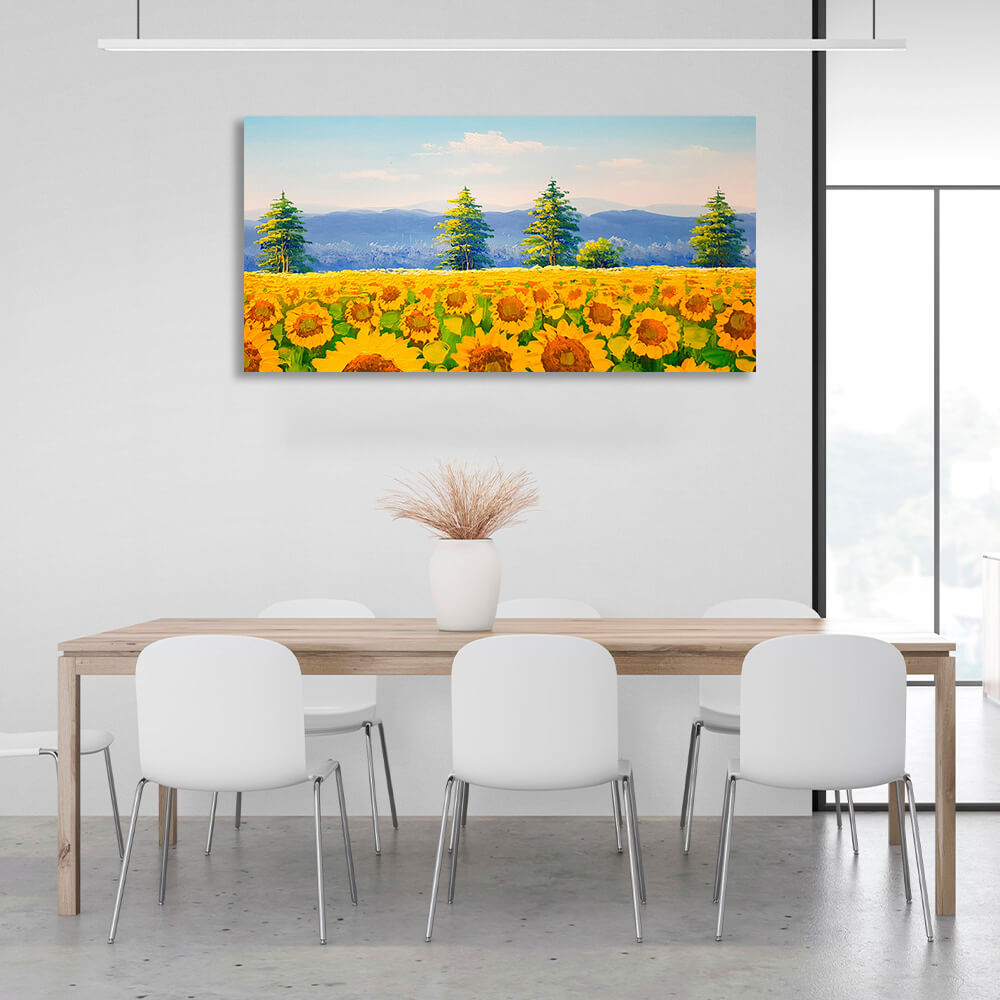 Field of sunflowers imitation brush painting Canvas Wall Art Print