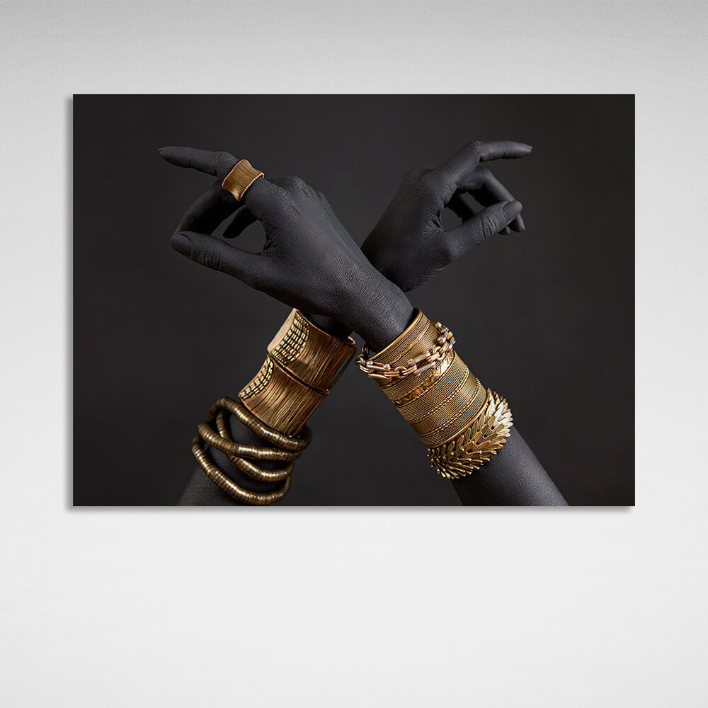 A Negro woman's hands with gold bracelets. Canvas Wall Art Print