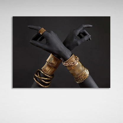 A Negro woman's hands with gold bracelets. Canvas Wall Art Print