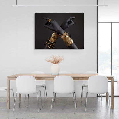 A Negro woman's hands with gold bracelets. Canvas Wall Art Print