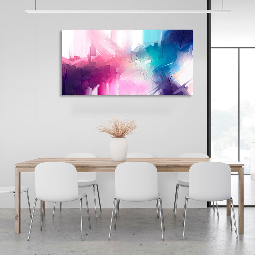 Abstraction in blue and pink on a white background Abstraction Canvas Wall Art Print