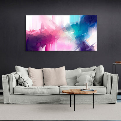 Abstraction in blue and pink on a white background Abstraction Canvas Wall Art Print