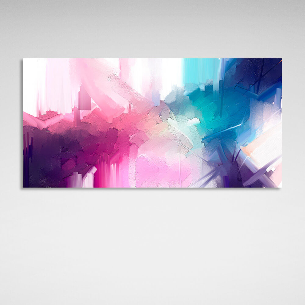 Abstraction in blue and pink on a white background Abstraction Canvas Wall Art Print