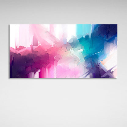 Abstraction in blue and pink on a white background Abstraction Canvas Wall Art Print