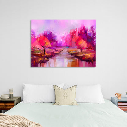 Abstraction river with trees imitation painting Canvas Wall Art Print