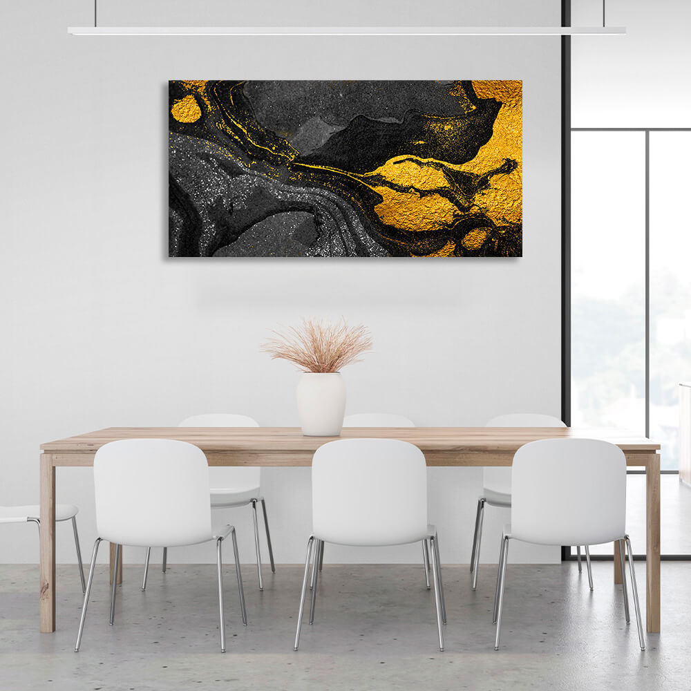 Abstraction in gold, black and gray Abstraction Canvas Wall Art Print