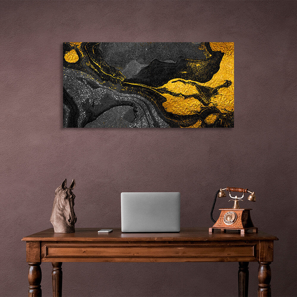 Abstraction in gold, black and gray Abstraction Canvas Wall Art Print