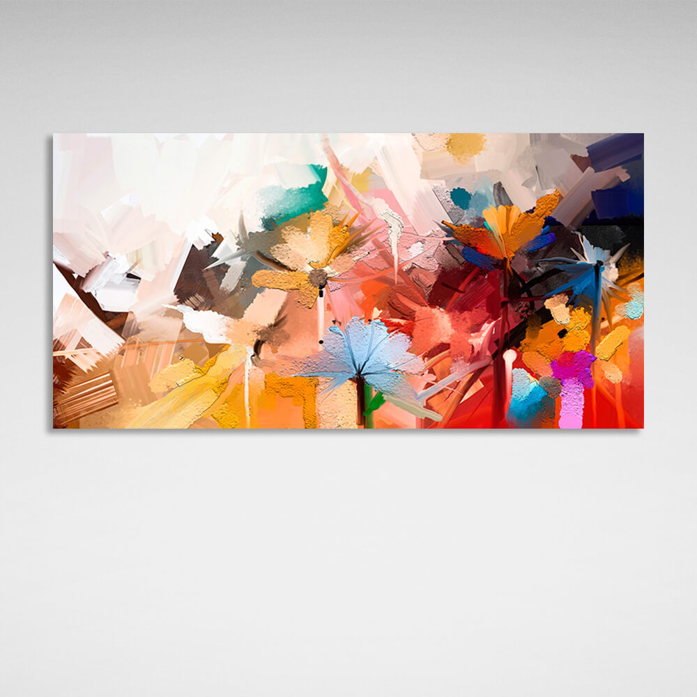 Abstraction flowers in red blue yellow color imitation brush painting Abstraction Canvas Wall Art Print