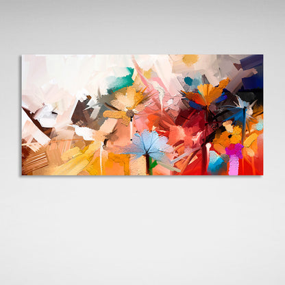 Abstraction flowers in red blue yellow color imitation brush painting Abstraction Canvas Wall Art Print