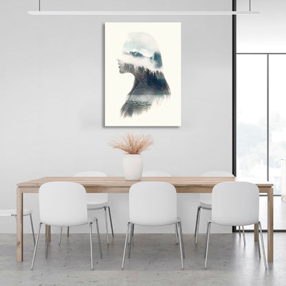 Silhouette of a woman with nature inside on a white background Canvas Wall Art Print