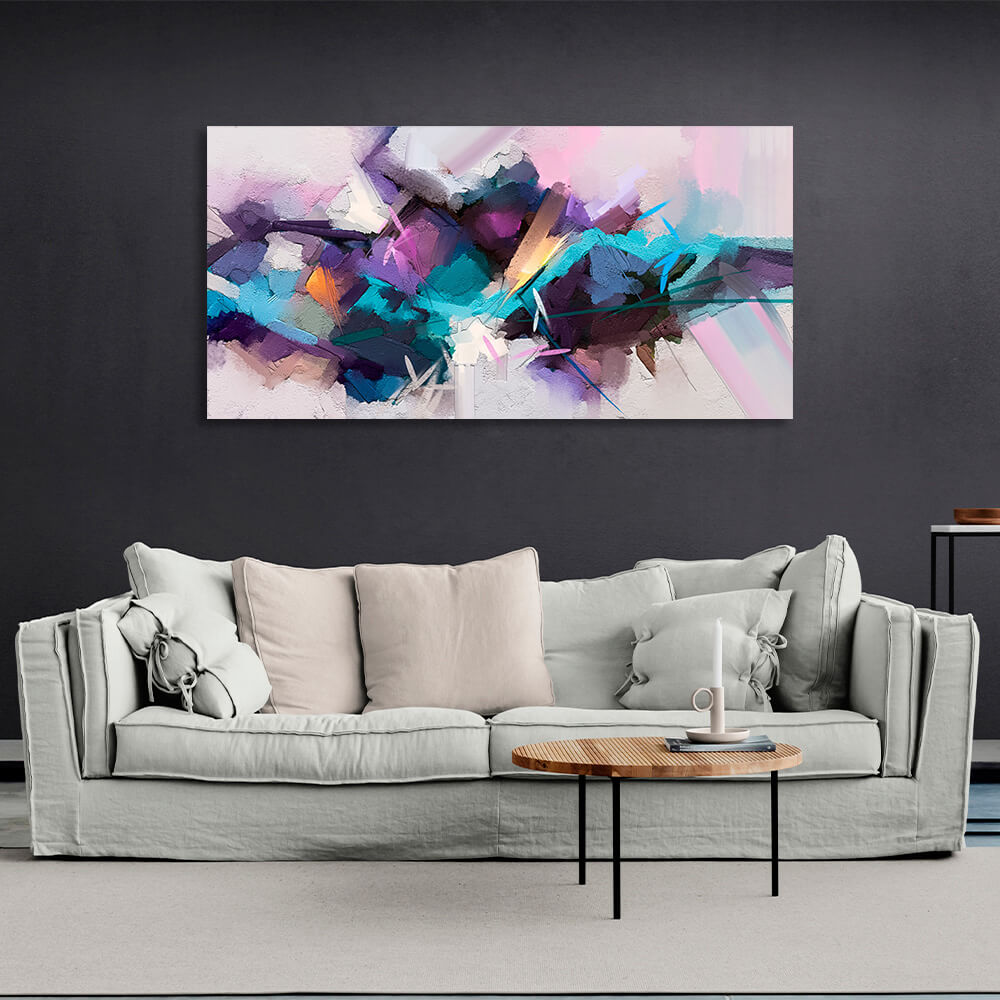 Abstraction strokes of beige and purple Abstraction Canvas Wall Art Print