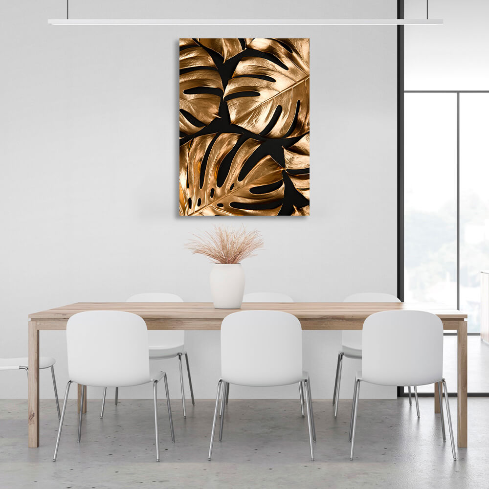 Golden tropical leaves Canvas Wall Art Print