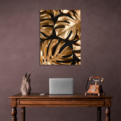 Golden tropical leaves Canvas Wall Art Print