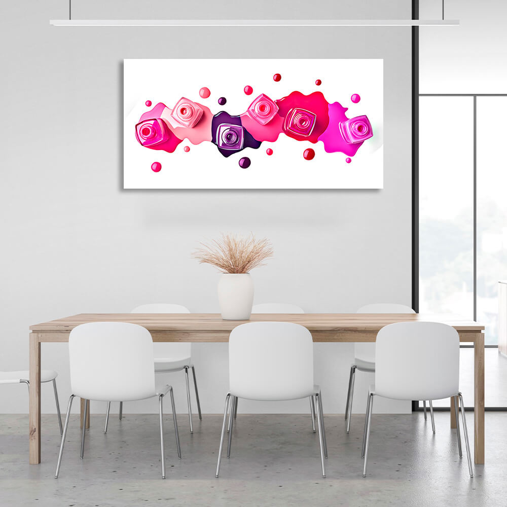 pink red and purple nail polish on a white background Canvas Wall Art Print