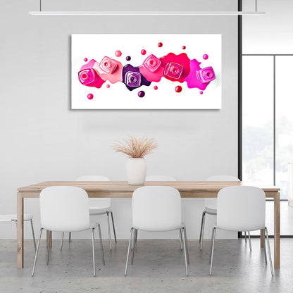 pink red and purple nail polish on a white background Canvas Wall Art Print