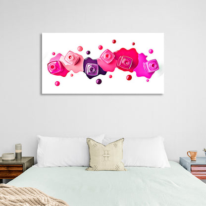 pink red and purple nail polish on a white background Canvas Wall Art Print