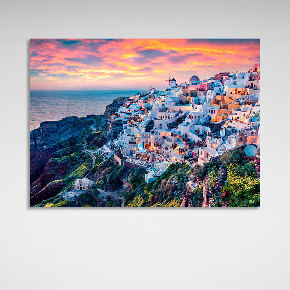 A city on a mountain by the sea Canvas Wall Art Print