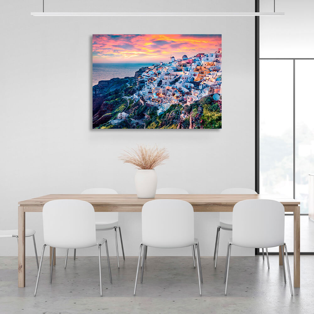 A city on a mountain by the sea Canvas Wall Art Print