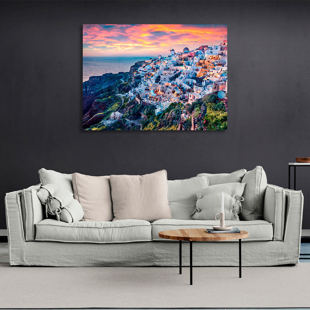 A city on a mountain by the sea Canvas Wall Art Print