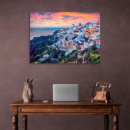 A city on a mountain by the sea Canvas Wall Art Print