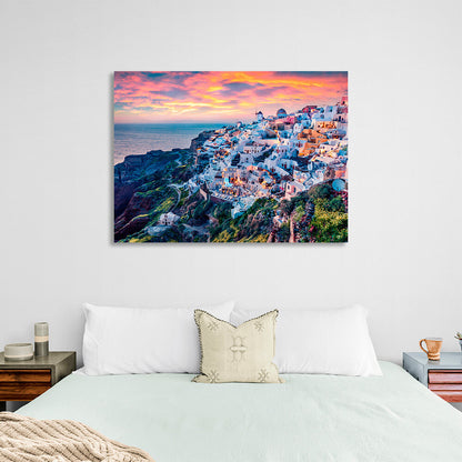 A city on a mountain by the sea Canvas Wall Art Print