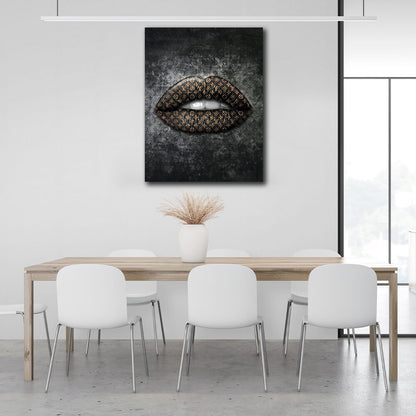 Lips LV Gold Canvas Wall Art Print