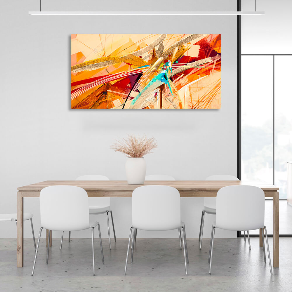 Beige abstract with red lines Abstraction Canvas Wall Art Print