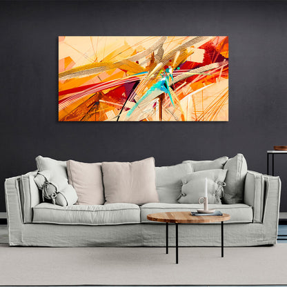 Beige abstract with red lines Abstraction Canvas Wall Art Print