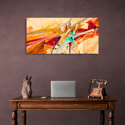 Beige abstract with red lines Abstraction Canvas Wall Art Print