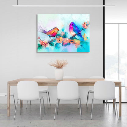 Two birds on a branch imitation oil painting Canvas Wall Art Print