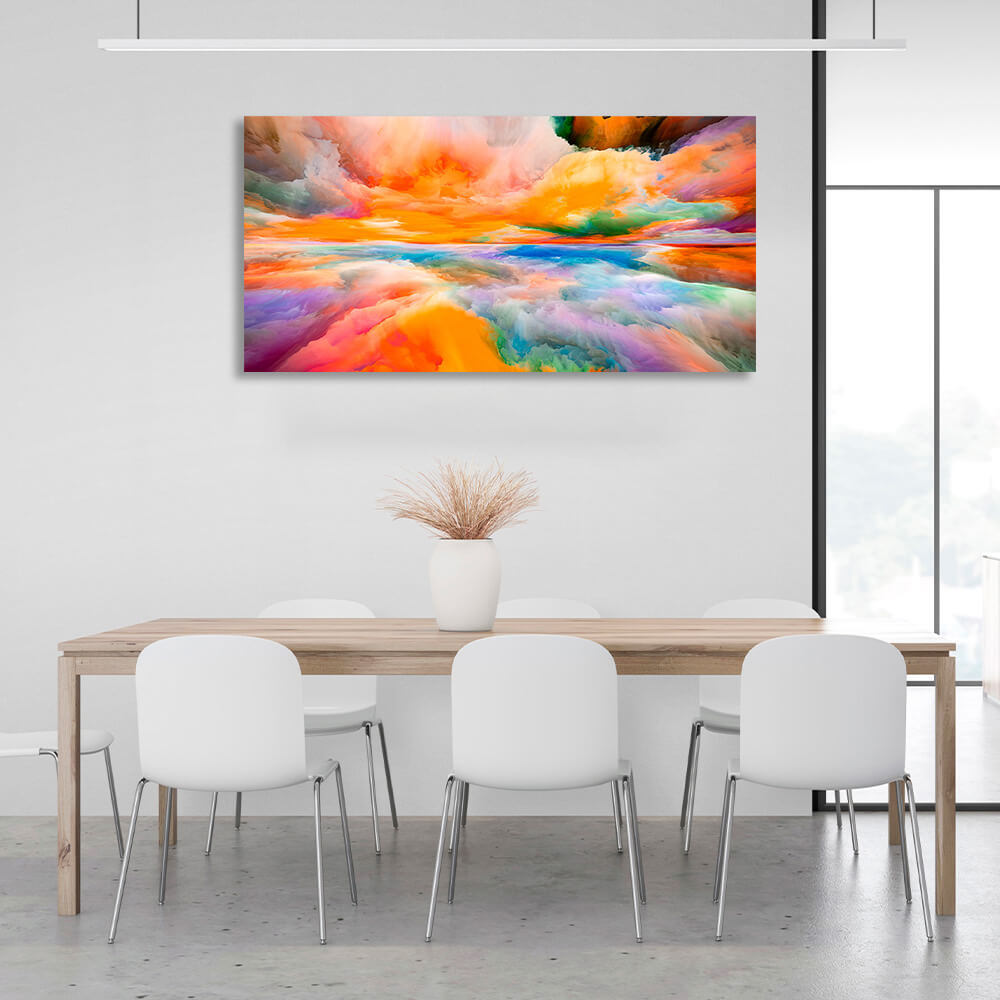 Rainbow abstraction with a central orange color Abstraction Canvas Wall Art Print